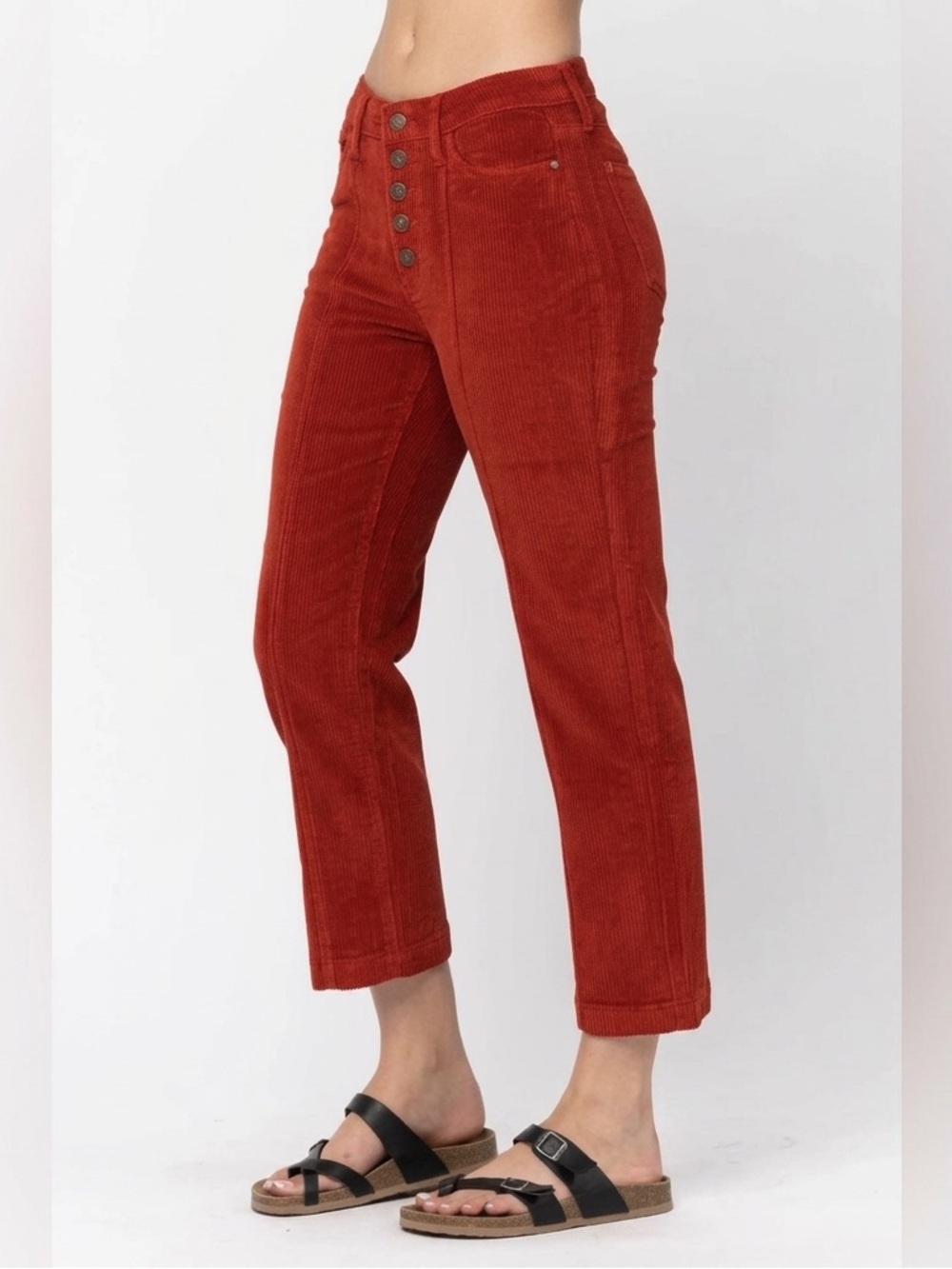 Judy Blue High Rise Button Fly Ankle Straight Corduroy Pants Rust Red Size 5/27 - Picture 9 of 14